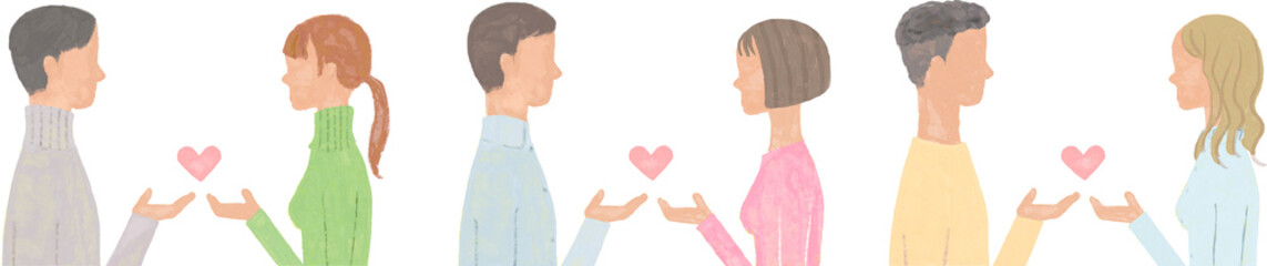 絵の具で描いたようなカップルたちのイラスト