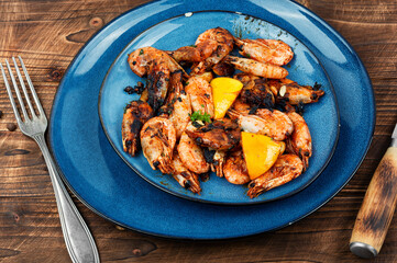 Spicy garlic prawns shrimps.