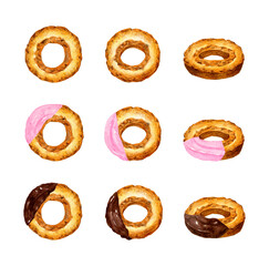 ドーナツ（オールドファッション）のセット　スイーツ・お菓子の手描き水彩イラスト素材集