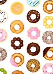 ドーナツの背景　スイーツ・お菓子の手描き水彩イラスト素材