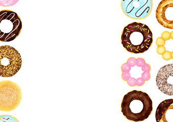 ドーナツの背景　スイーツ・お菓子の手描き水彩イラスト素材