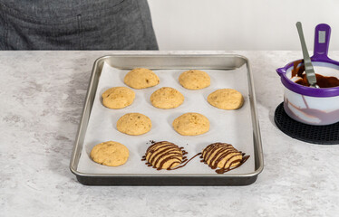 Banana cookies with chocolate drizzle