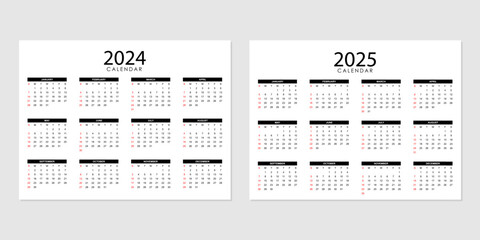2024 and 2025 Calendar set vector template