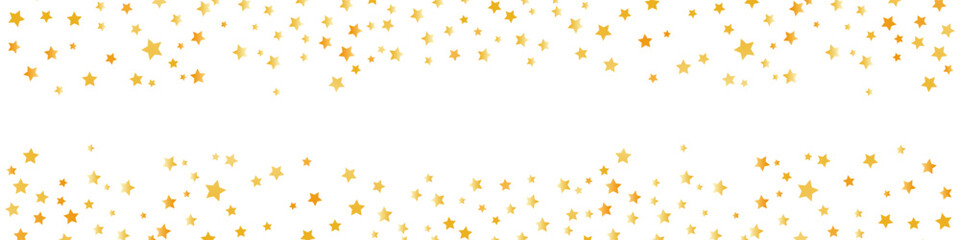 Obraz premium Glitter golden stars frame on white background. Luxury elegant design elements. Gold stars random luxury sparkling confetti. Christmas texture. Vector illustration EPS 10