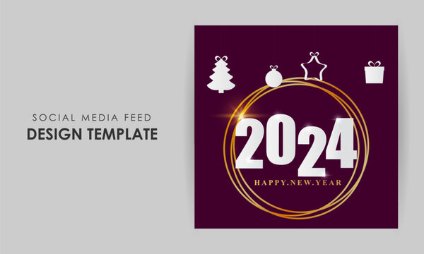 Vector illustration of Happy New Year social media feed template