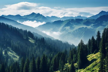 Mountain range with a blue sky. Generative Ai