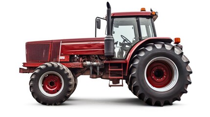 Obraz premium grandeur of modern agriculture with a captivating image of a big red farm tractor, front view.