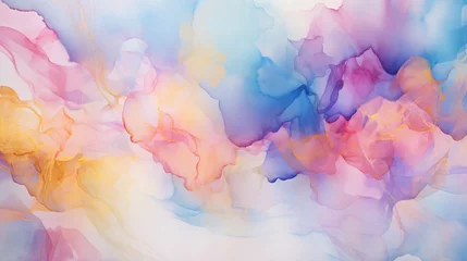 Schilderijen op glas world of watercolor abstract art background. Soft pastel colors create a dreamy landscape, inviting you into a tale of creativity. © Pixel Pioneer