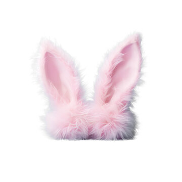 Fluffy Pink Bunny Ears on Transparent Background