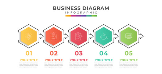 Business infographic process template design with icons and 5 options or steps.