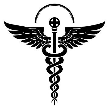 Caduceus health symbol Asclepius's Wand icon black color, silhouette, vector, illustration