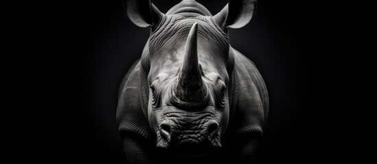 Monochrome South African fine art portrait black and white rhino Ceratotherium simum Copy space...
