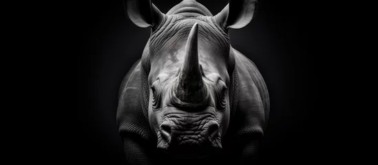 Zelfklevend Fotobehang Monochrome South African fine art portrait black and white rhino Ceratotherium simum Copy space image Place for adding text or design © Ilgun
