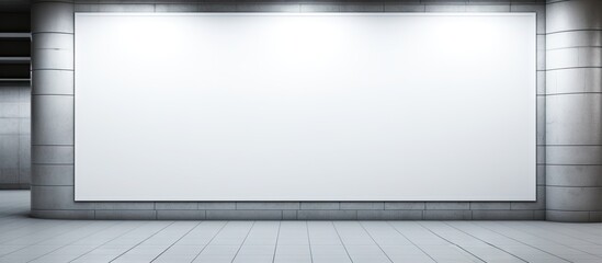 Large white banner on subway wall with mockup space Copy space image Place for adding text or design