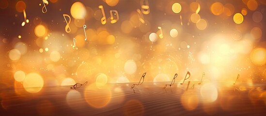Musical notes and bokeh background symbolize a joyful life filled with music Copy space image Place for adding text or design - obrazy, fototapety, plakaty