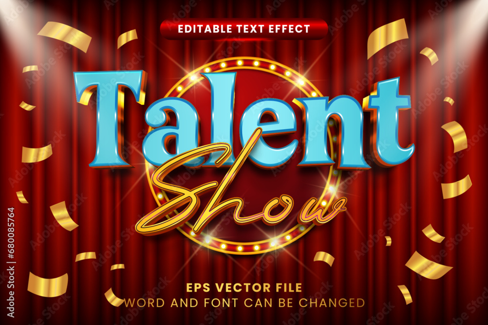 Fototapete talent show vintage style 3d editable vector text effect. retro style text style