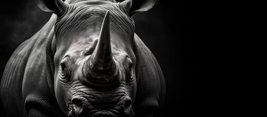 Foto op Aluminium Monochrome South African fine art portrait black and white rhino Ceratotherium simum Copy space image Place for adding text or design © Ilgun