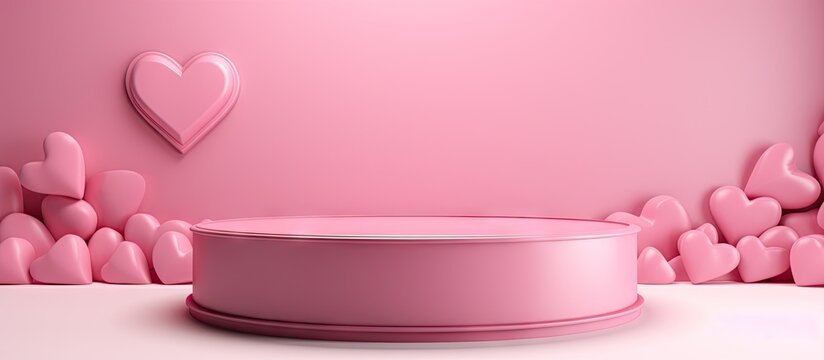Love themed 3d render with a pink podium background symbolizing Happy Women s Mother s Valentine s Day and birthdays Copy space image Place for adding text or design