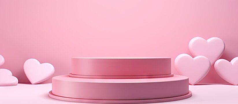 Love themed 3d render with a pink podium background symbolizing Happy Women s Mother s Valentine s Day and birthdays Copy space image Place for adding text or design