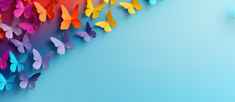 Multicolored paper backdrop with origami butterflies representing Zero Discrimination Day Blank area for message Copy space image Place for adding text or design