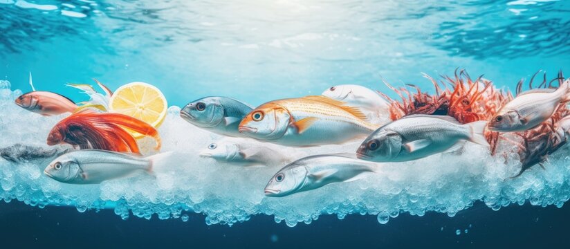 Lively seafood backdrop Copy space image Place for adding text or design