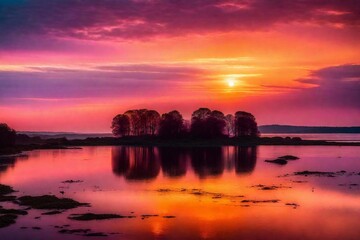 Obraz premium sunset over the river and generated AI