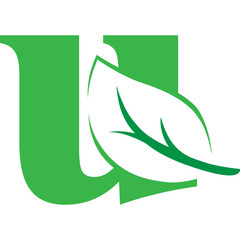 Obraz premium u Green leaves letter eco alphabet Icon