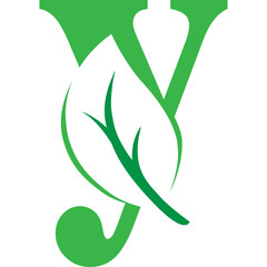 y Green leaves letter eco alphabet Icon