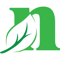 n Green leaves letter eco alphabet Icon