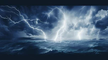 Deurstickers Sky lightning water ocean © Yzid ART