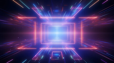 Futuristic purple digital space with floating geometric cubes and an infinite perspective.