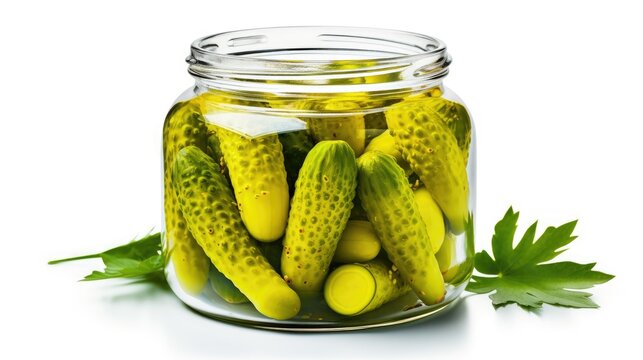 Gourmet pickles: A tantalizing image of delicious pickled cucumbers isolated on a white background,