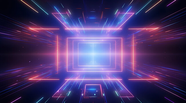 Futuristic purple digital space with floating geometric cubes and an infinite perspective.