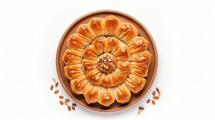 Top view of Turkish food Turkish Baklava isolated on a white background