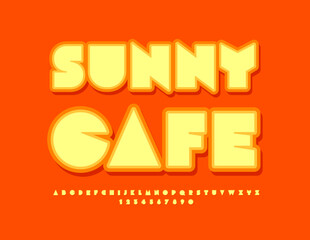 Vector advertising signboard Sunny Cafe. Creative Yellow Font. Artistic Alphabet Letters, Numbers and Symbols set.