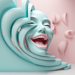 3d illustration of a blue monster with white teeth and pink background