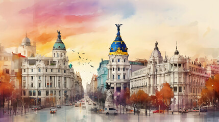 Naklejka premium Drawing of Madrid with landmark and popular for tourist attractions