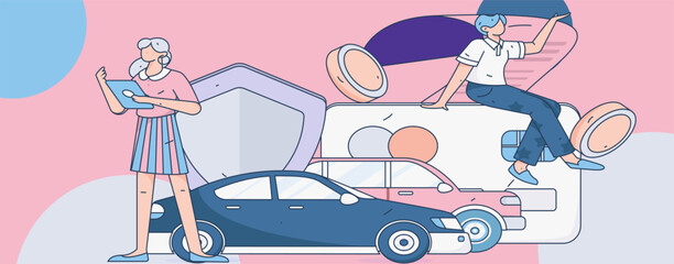 Buy insurance for car flat character vector concept operation illustration
