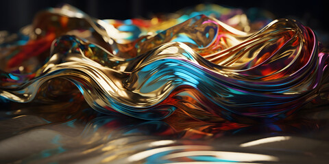 Abstraction of melted metallic colorful curves with lots of energy