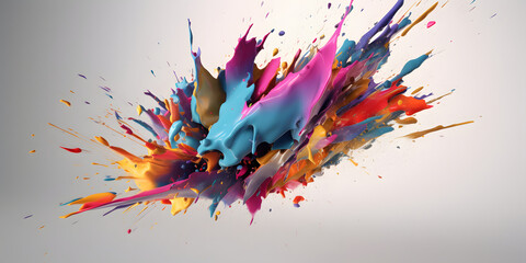 Abstract mix of colorful paint splashing in the air with lots of energy in rainbow colors.