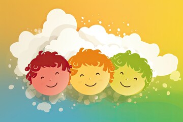 Happy smiling child. Postcard with an abstract child. Happy childhood concept for advertising.