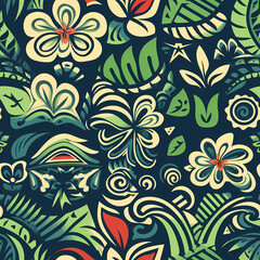 Fototapeta na wymiar Seamless pattern of Polynesian hawaiian style tribal. Wrapping paper pattern