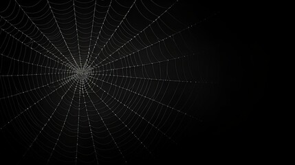 white cobweb on a black background in the dark.
