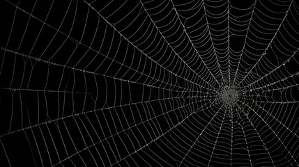 Obraz premium white cobweb on a black background in the dark.