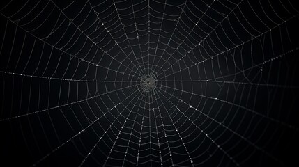 Fototapeta premium white cobweb on a black background in the dark.
