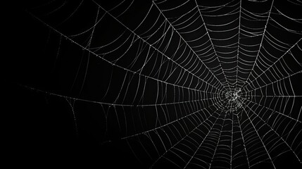 Obraz premium white cobweb on a black background in the dark.