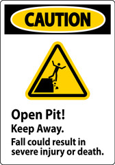 Caution Sign Open Pit Keep Away Fall Could Result In Severe Injury Or Death