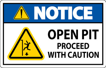 Notice Sign Open Pit Proceed With Caution