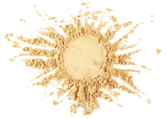 Ginger powder in shape sun isolated on white, top view