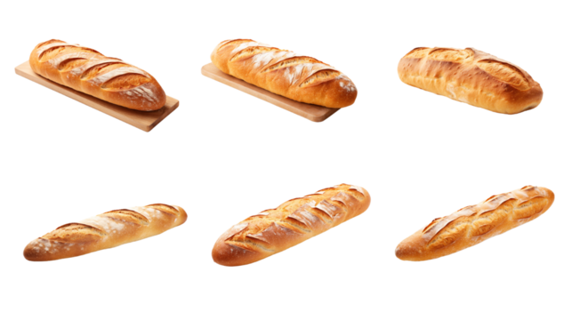 Collection of PNG. French loaf bread isolated on a transparent background.